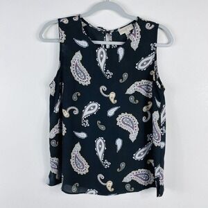 Ann Taylor LOFT Size XS Paisley Print Tank Blouse Sleeveless Top Black